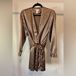 Calvin Klein Brown silky flower Print Women's Robe Size Small